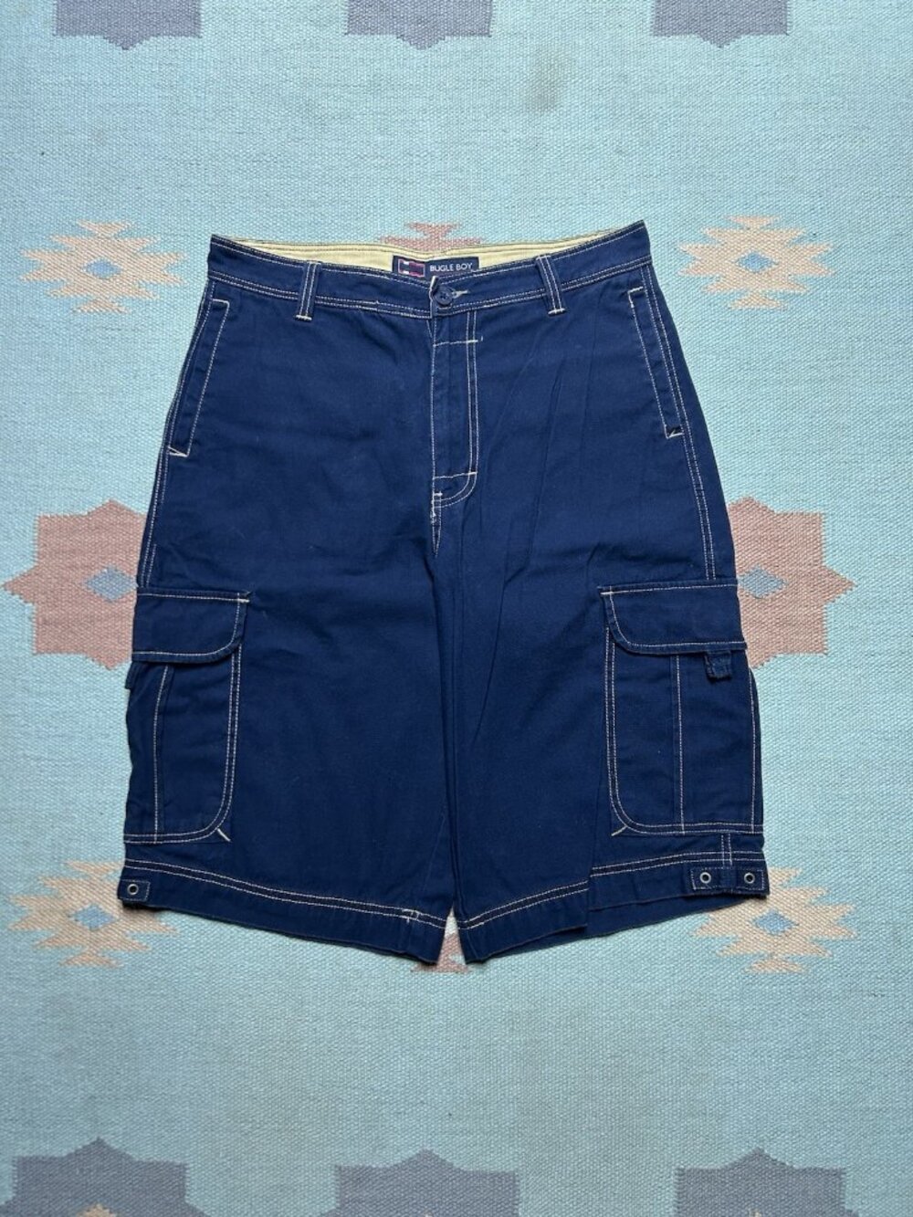 Vintage y2k baggy cargo shorts bugle boy navy blue wide leg skater 32